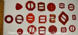 Group of Red Vintage Bakelite Buckles and Buttons. 