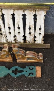 Antique Wooden Architectural Salvage Items; balustrade measures 25 x 60"; single corbel 8 x 12"; pair of corbel's 10 x 12"