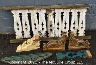 Antique Wooden Architectural Salvage Items; balustrade measures 25 x 60"; single corbel 8 x 12"; pair of corbel's 10 x 12"