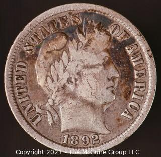 Coins: Silver Barber Dime: 1892-P