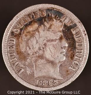 Coins: Silver Barber Dime: 1892-P