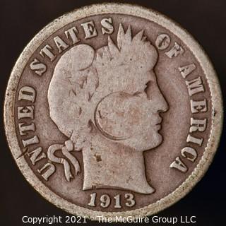 Coins: Silver Barber Dime: 1913-P