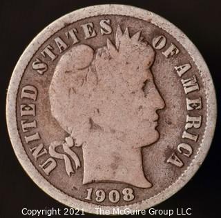 Coins: Silver Barber Dime: 1908-D