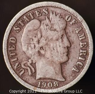 Coins: Silver Barber Dime: 1908-S