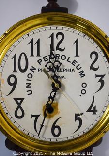 Vintage Union Petroleum Company Banjo Style Wall Clock by E. Ingraham & Co., Bristol, Conn.  Movement not original  Measures 36" tall.