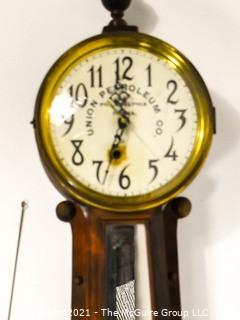 Vintage Union Petroleum Company Banjo Style Wall Clock by E. Ingraham & Co., Bristol, Conn.  Movement not original  Measures 36" tall.