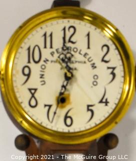 Vintage Union Petroleum Company Banjo Style Wall Clock by E. Ingraham & Co., Bristol, Conn.  Movement not original  Measures 36" tall.