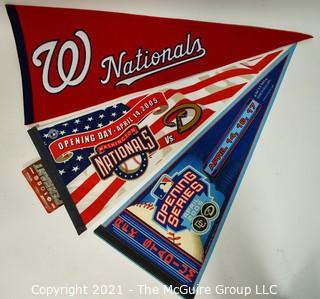 Three (3) Washington Nationals Baseball Felt Pennants Celebrating Return to RFK Stadium.  One with stitched Logo. 