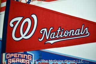 Three (3) Washington Nationals Baseball Felt Pennants Celebrating Return to RFK Stadium.  One with stitched Logo. 