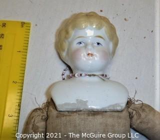 Collectible: Doll: Antique: Ceramic Head Forearms and Feet on Cloth Body (sawdust)