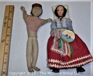 Collectible: Dolls: Two Ethnic Dolls: Man in Fez and Italian Maid (leg detached)