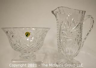 Two (2) Pieces of Clear Crystal, Bowl has Waterford Sticker 