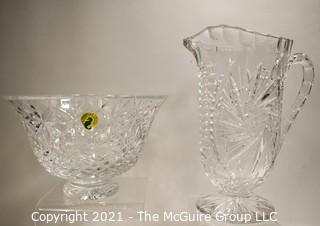 Two (2) Pieces of Clear Crystal, Bowl has Waterford Sticker 