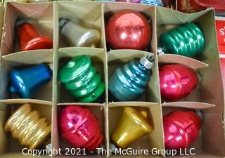 Group of Vintage Glass Tree Christmas Ornaments in Boxes, "Shiny Brite". 