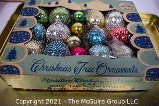 Group of Vintage Glass Tree Christmas Ornaments in Boxes, "Shiny Brite". 