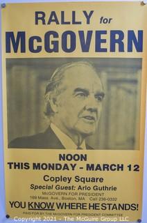 Vintage 1972 McGovern For President Political Campaign Rally Poster Boston, Copley Square. Measures 11" x 17"