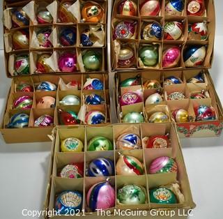 Five (5) Boxes of Vintage Glass Tree Christmas Ornaments.