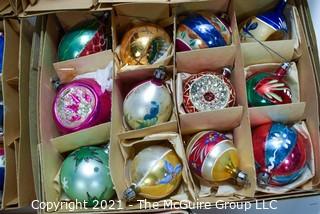 Five (5) Boxes of Vintage Glass Tree Christmas Ornaments.