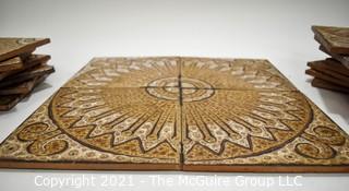 Vintage Set of 15 Mid Century Modern Textured Sunburst Pattenr Ceramic Tiles, Made in Italy. Measures 8" square.