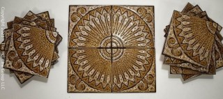 Vintage Set of 15 Mid Century Modern Textured Sunburst Pattenr Ceramic Tiles, Made in Italy. Measures 8" square.