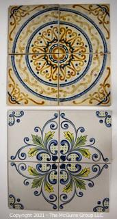 Two (2) Sets of Hand Painted Italian Floor Tiles.  Each measure  8" Square.