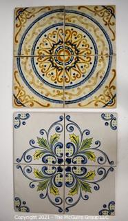 Two (2) Sets of Hand Painted Italian Floor Tiles.  Each measure  8" Square.