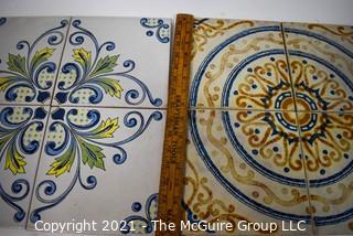 Two (2) Sets of Hand Painted Italian Floor Tiles.  Each measure  8" Square.