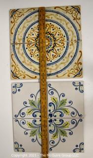 Two (2) Sets of Hand Painted Italian Floor Tiles.  Each measure  8" Square.