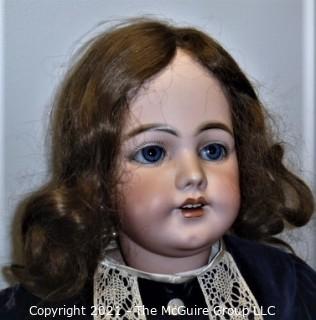 Doll: Antique: Simon & Halbig German Bisque Doll, DEP 1009,  ~28"+, Blue Eyes, Earrings, Open Mouth, Teeth, Composite Body with Metal Spring Connectors.