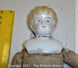 Antique Doll: Ceramic Head Forearms and Feet on Cloth Body (sawdust)