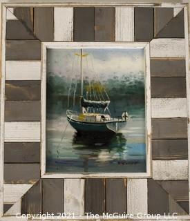 Original Hand Painted Oil Painting of Boat in Wood Frame.  Signed by artist, but signature illegible.