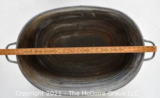 Large Primitive Rustic Oval Galvanized Tub or Basin with Drain at Base and Anchor Makers Mark.  