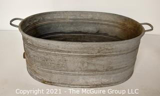 Large Primitive Rustic Oval Galvanized Tub or Basin with Drain at Base and Anchor Makers Mark.  