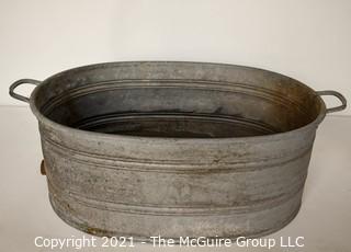 Large Primitive Rustic Oval Galvanized Tub or Basin with Drain at Base and Anchor Makers Mark.  