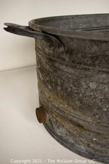 Large Primitive Rustic Oval Galvanized Tub or Basin with Drain at Base and Anchor Makers Mark.  