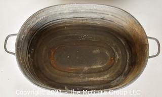 Large Primitive Rustic Oval Galvanized Tub or Basin with Drain at Base and Anchor Makers Mark.  