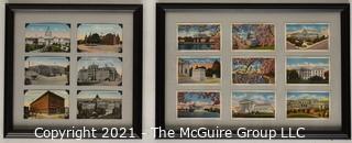 Two (2) Framed Under Glass Collections of Washington DC Lithograph on Linen Paper Postcards.  Various Scenes.  