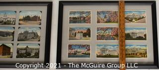 Two (2) Framed Under Glass Collections of Washington DC Lithograph on Linen Paper Postcards.  Various Scenes.  