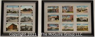 Two (2) Framed Under Glass Collections of Washington DC Lithograph on Linen Paper Postcards.  Various Scenes.  