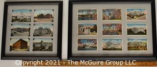 Two (2) Framed Under Glass Collections of Washington DC Lithograph on Linen Paper Postcards.  Various Scenes.  