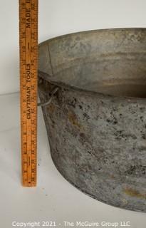 Large Primitive Rustic Round Galvanized Tub or Basin. Measures 24" in diameter.