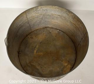 Large Primitive Rustic Round Galvanized Tub or Basin. Measures 24" in diameter.