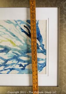 Framed Under Glass Original Watercolor of Blue and Green Coral.  Unsigned.  Measures 25" x 19"