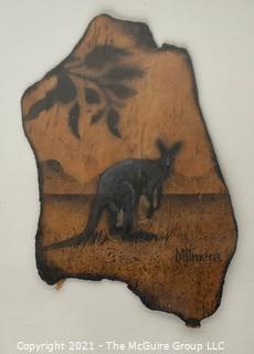 Framed Under Glass Folk Art Painted Kangaroo from Milmera Australia.  Measures 19" x 16"