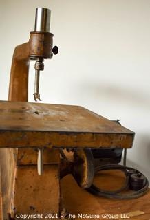 Antique Foot Powered Scroll Saw Converted to Electric; Mounted on Plywood; 18"D Throat x 4"H