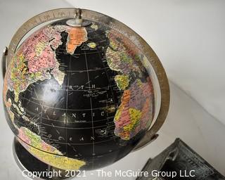 Group of Vintage Items Including Replogle World Globe, Metal Tin Tray & Cast Iron Ceiling Mount Chandelier Frame