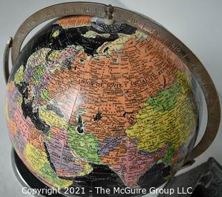 Group of Vintage Items Including Replogle World Globe, Metal Tin Tray & Cast Iron Ceiling Mount Chandelier Frame