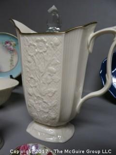 Collection including Lenox pitcher & bowl; 2 butterfly plates and covered candy jar 