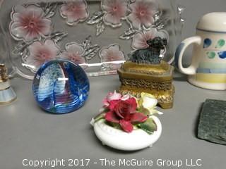 Collection including clown, opera glasses crystal globe  