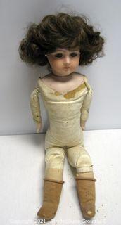 Vintage Doll: 1920's?: 17" Unmarked German Bisque Doll Leather Body